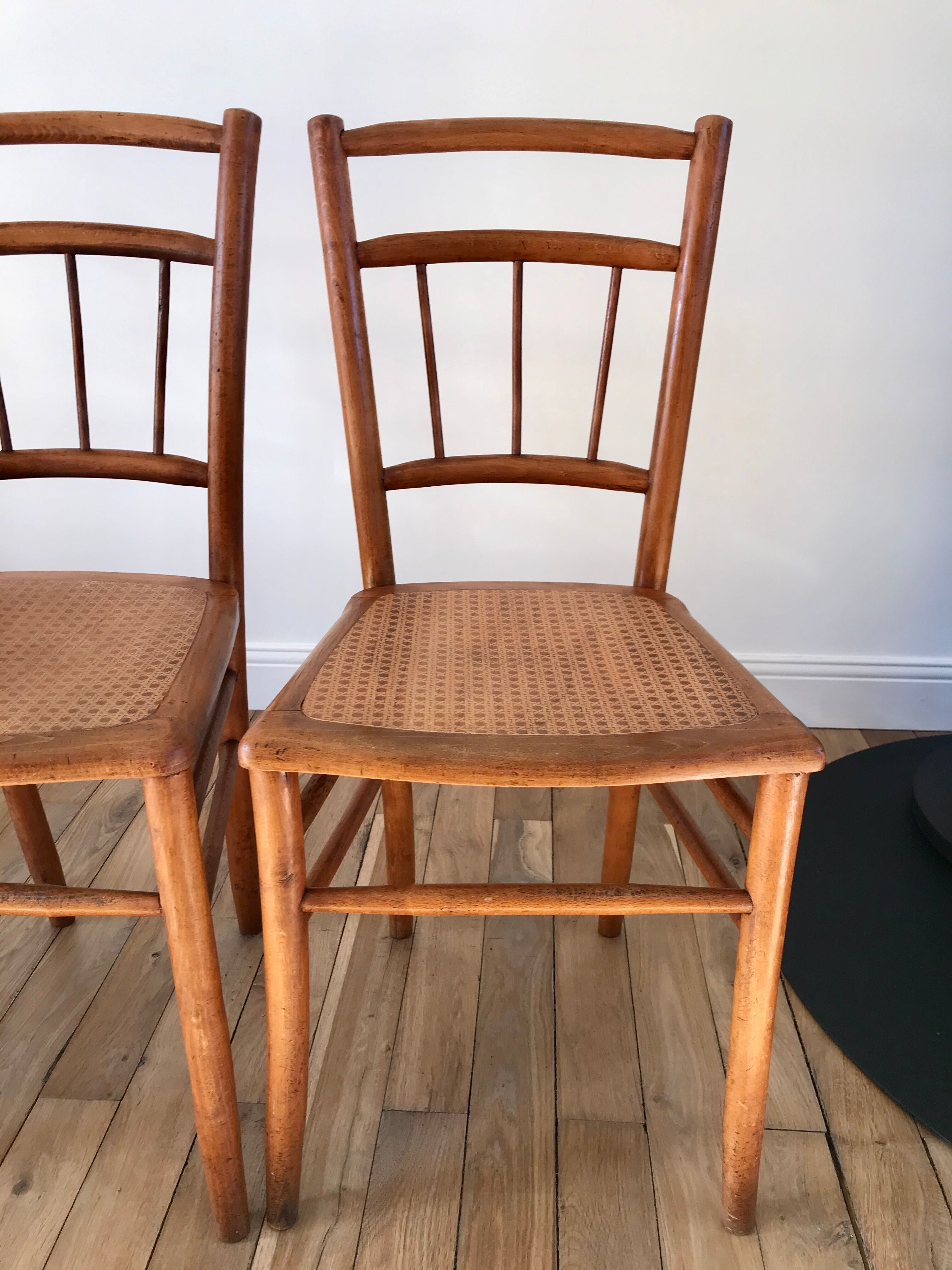 Set of 3 Luterma bistro chairs in beech wood effect canning 40s