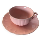 Antique salins les bains cup + saucer pink ceramic france vintage
