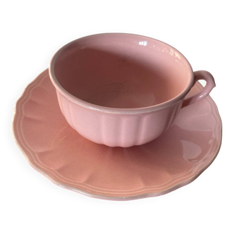 Antique salins les bains cup + saucer pink ceramic france vintage