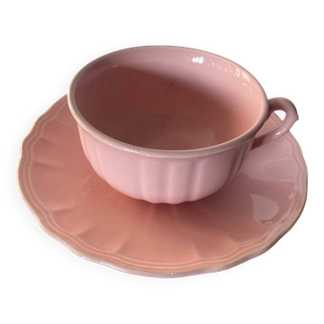 Tasse + sous-tasse ancienne salins les bains céramique rose france vintage