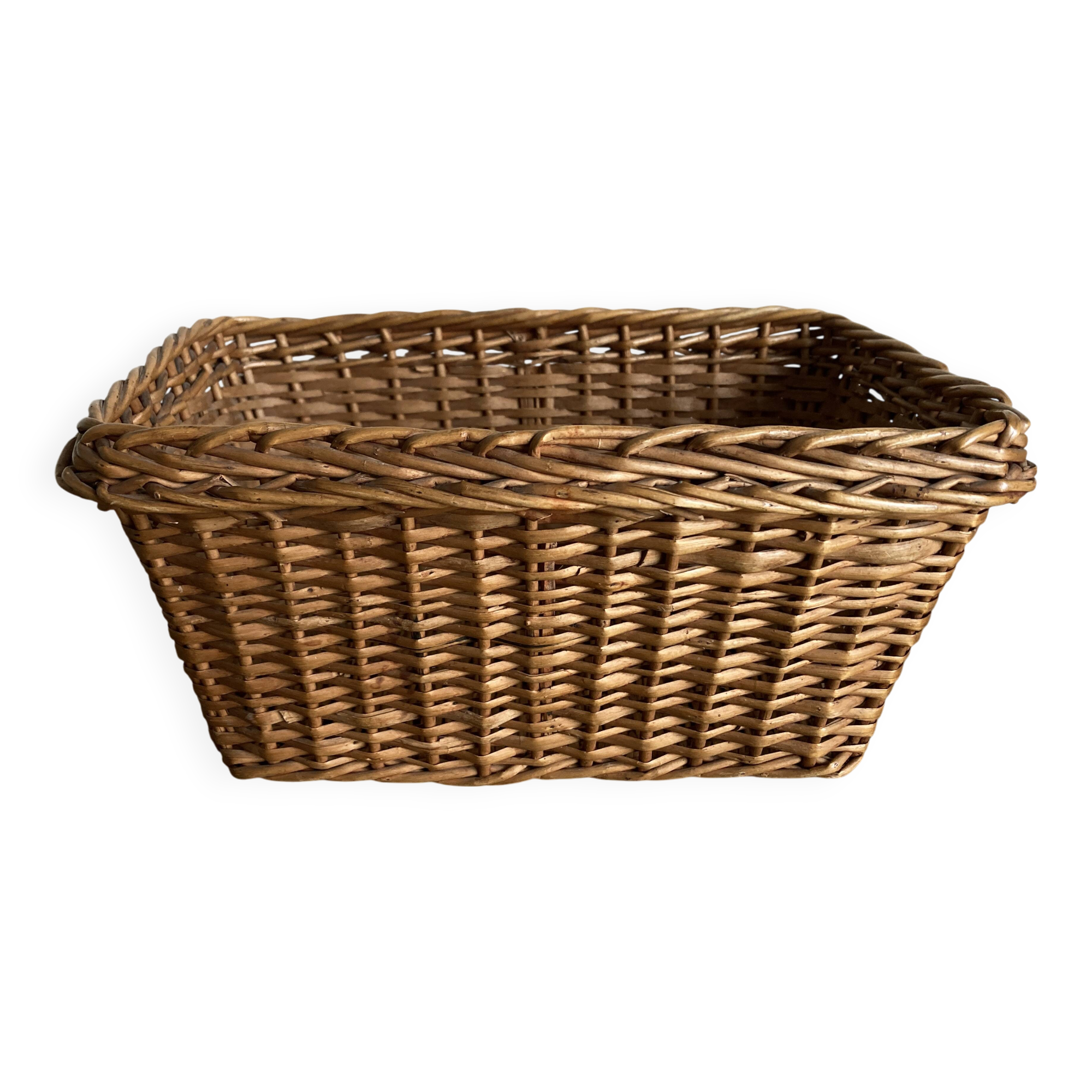 Antique rattan storage basket by basket makers XS