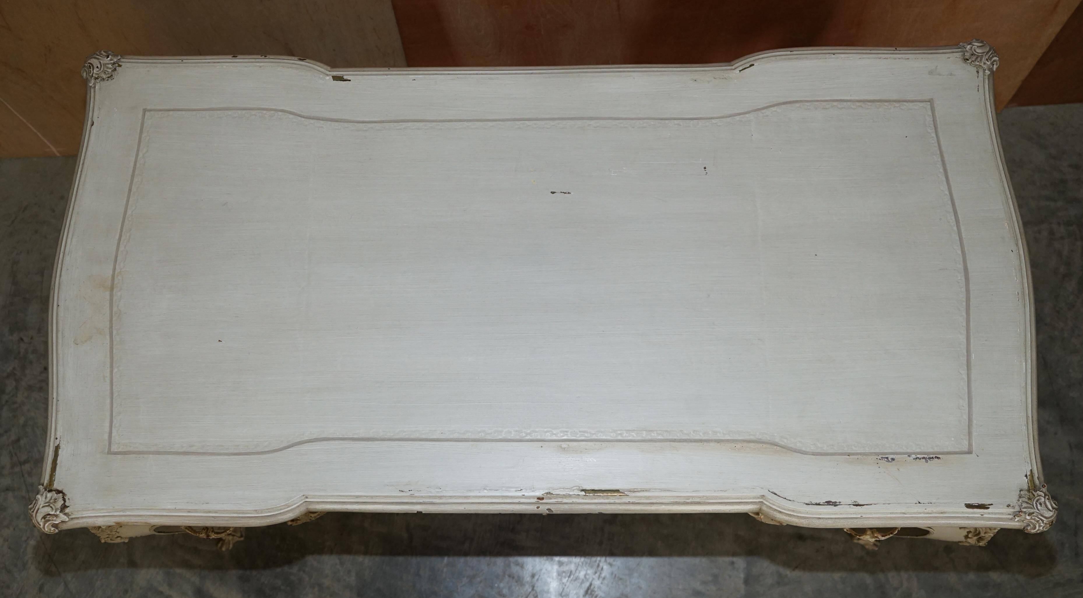 Antique Louis XV style flat desk painted with stool.