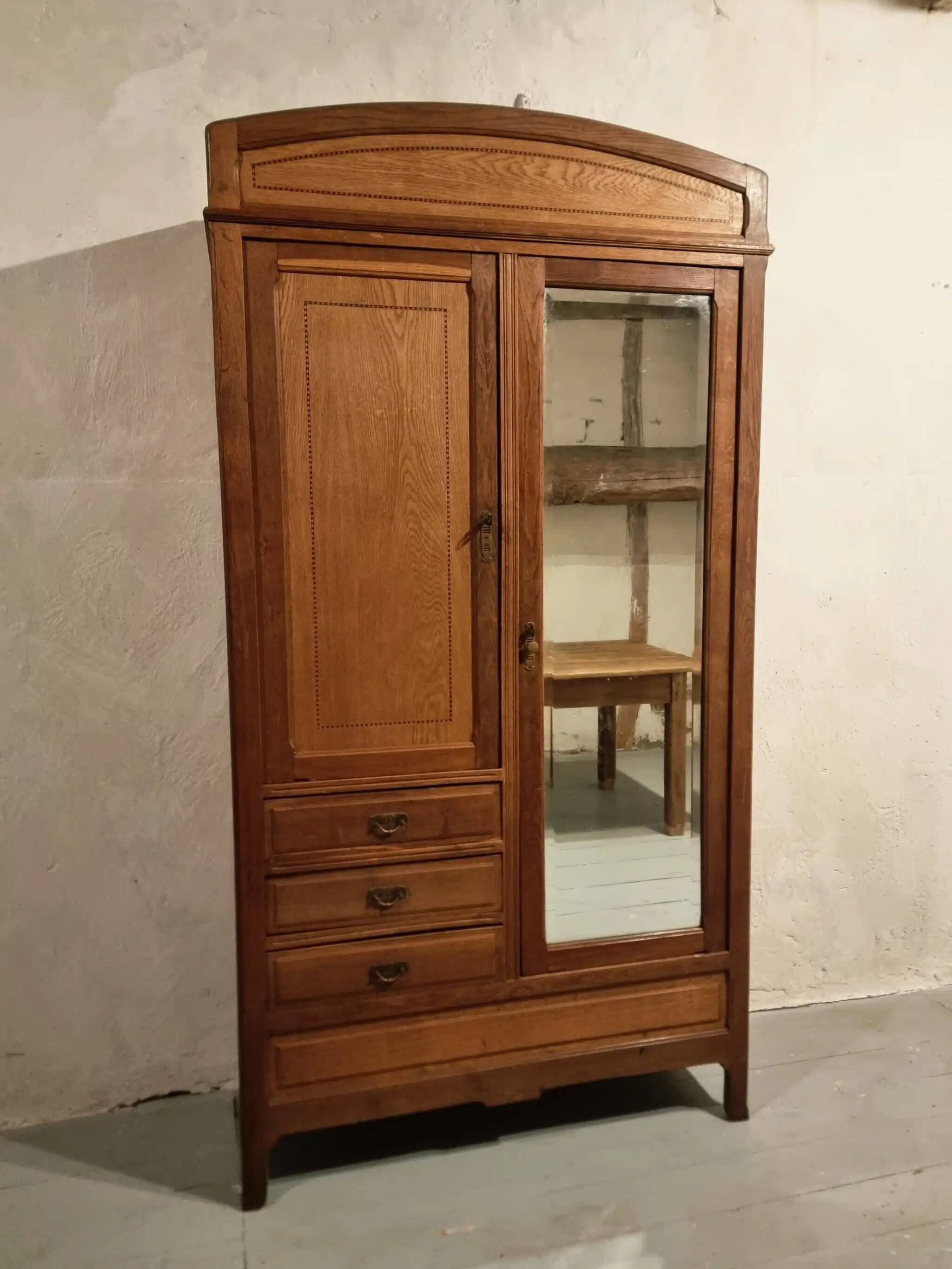 Vintage French oak wardrobe – circa 1920, with subtle Art Deco influences