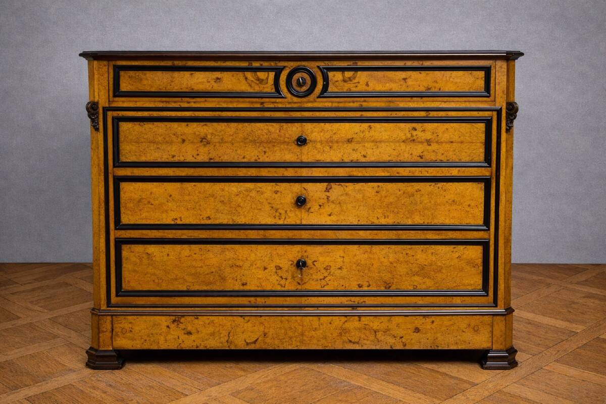 Charles X period commode in maple and blackened pear (circa 1820)