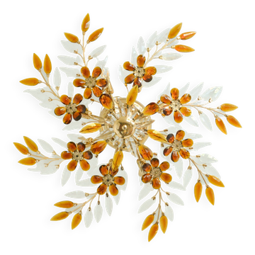 Grand chandelier floral en cristal ambre – style Maison Baguès