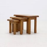 Set of 3 Brutalist Style Blonde Oak Nesting Tables 1960s