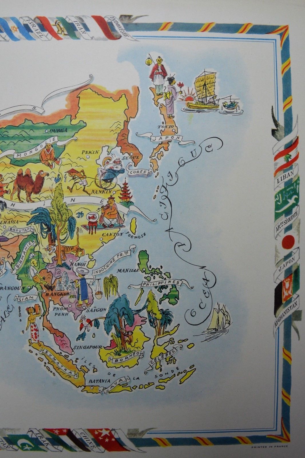 Illustrated map of Asia of Jacques Liozu world map