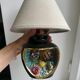 Lampe poisson Vallauris noir et grise avec abat-jour en lin années 70