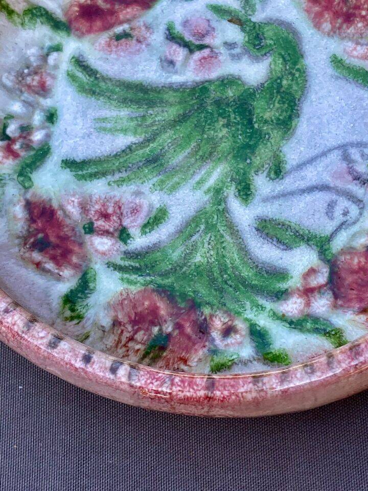 Edouard cazaux cup, firebird decoration on a background of floral seeds,