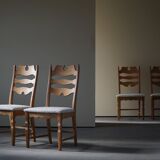 Set of 4 "Razorblade" high back chairs in oak & boucle, Henning Kjærnulf, 1960s