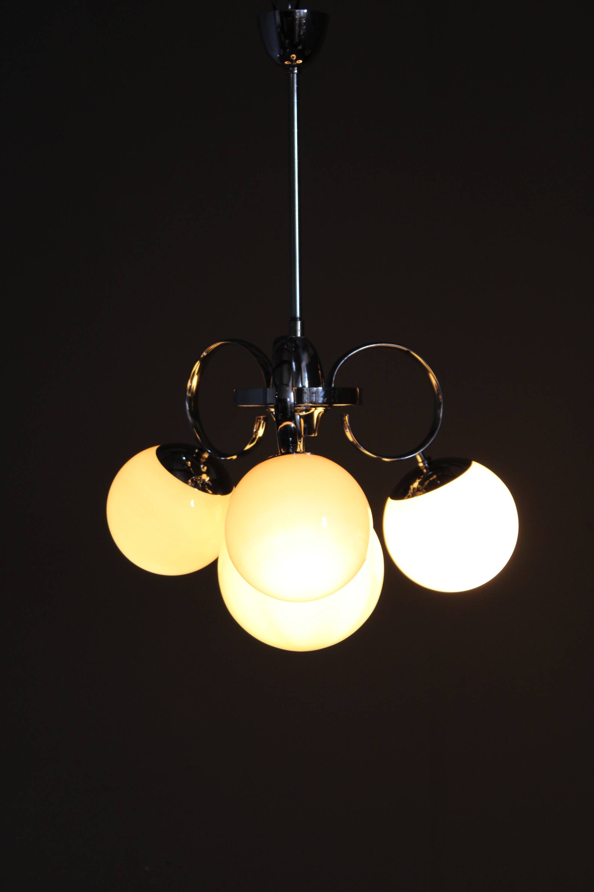 Chandelier en chrome et en verre champagne Art Déco, Tchécoslovaquie, années 1930