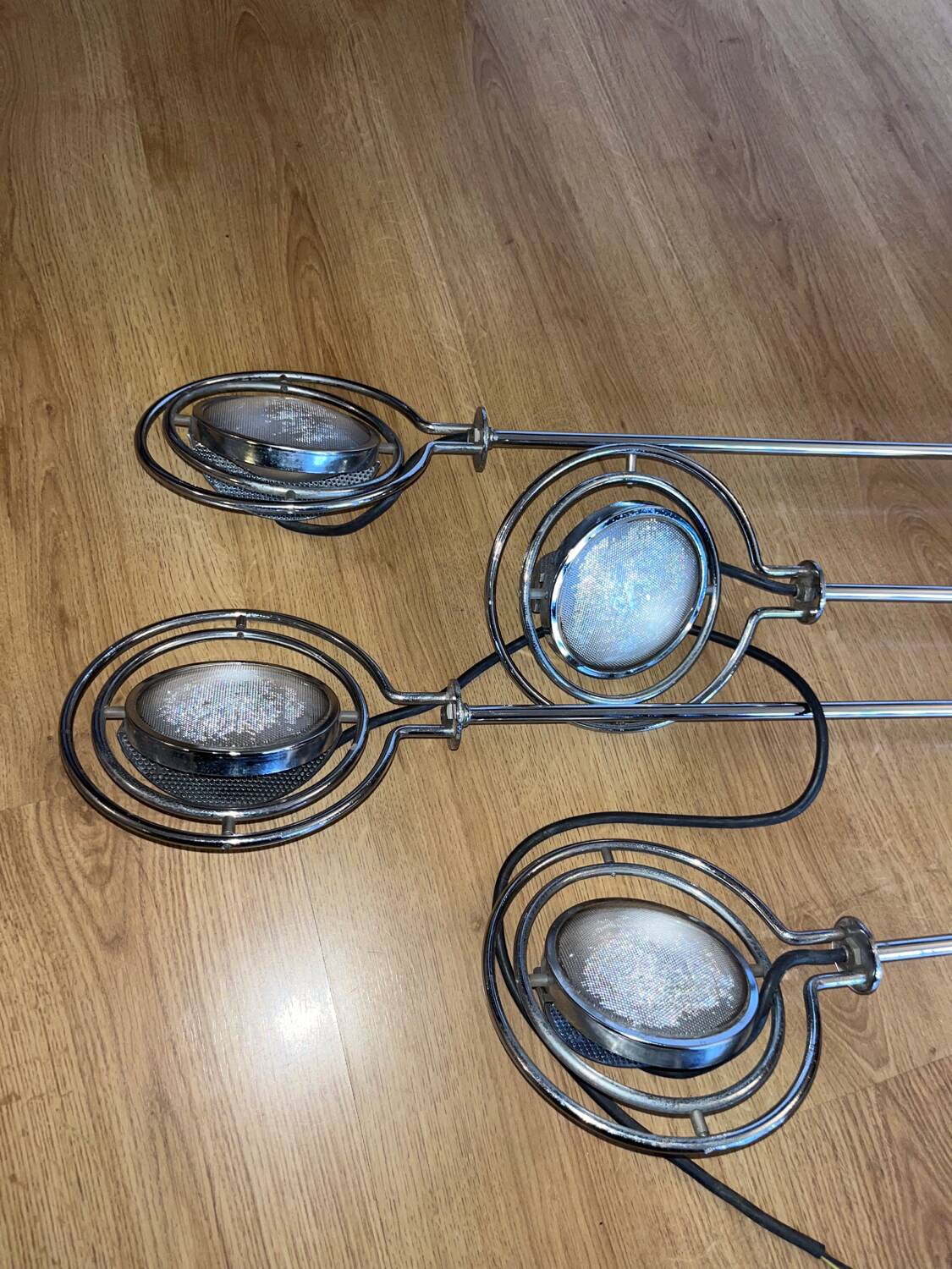 4 adjustable chrome Mole Richardson spotlights