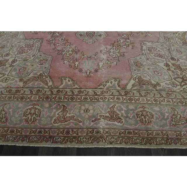 1970s Vintage Persian Handmade Wool Cotton Pink Area Rug 243x353