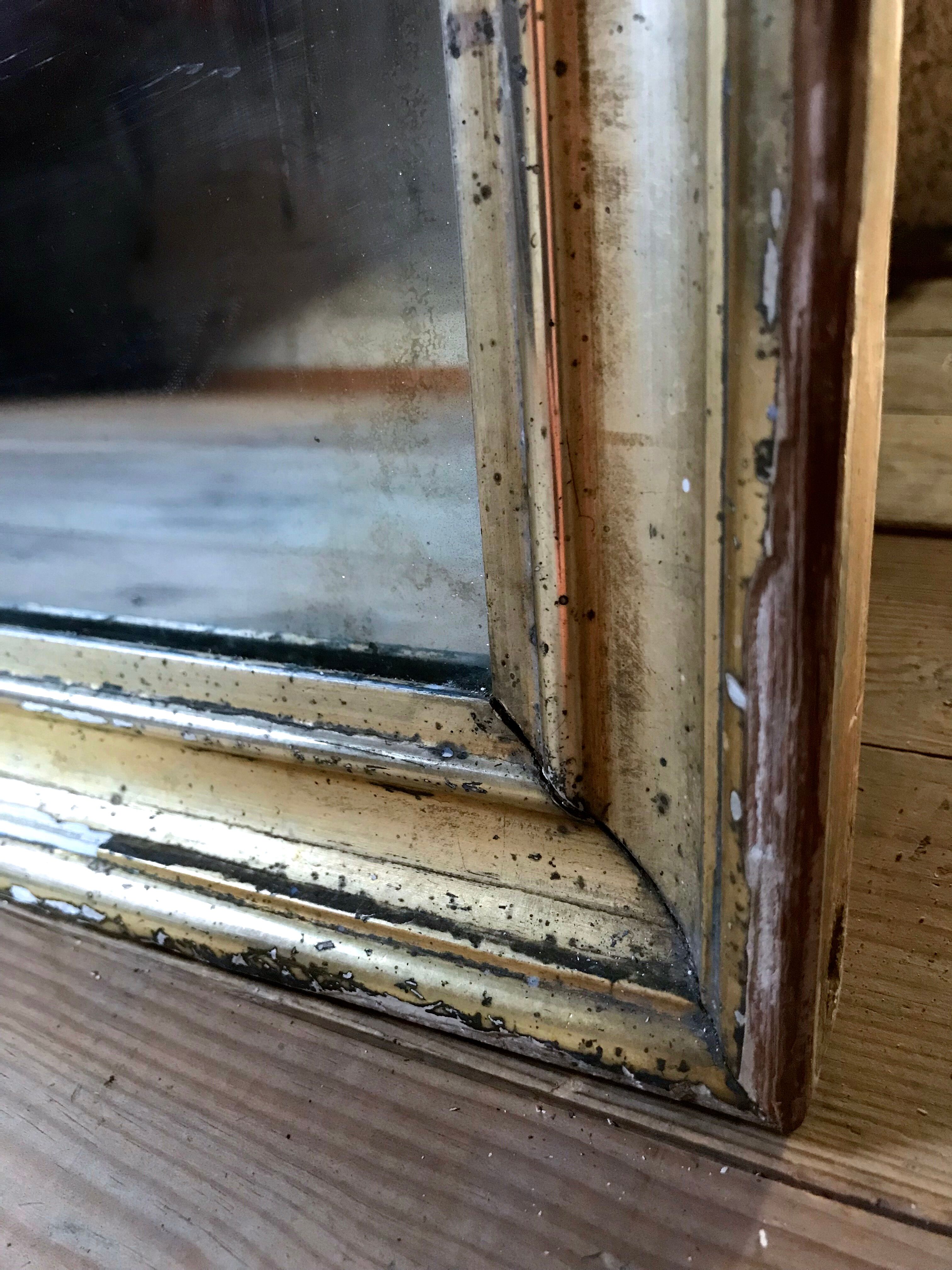 Mirror with golden mercury parquet signed david frame wood and stuck