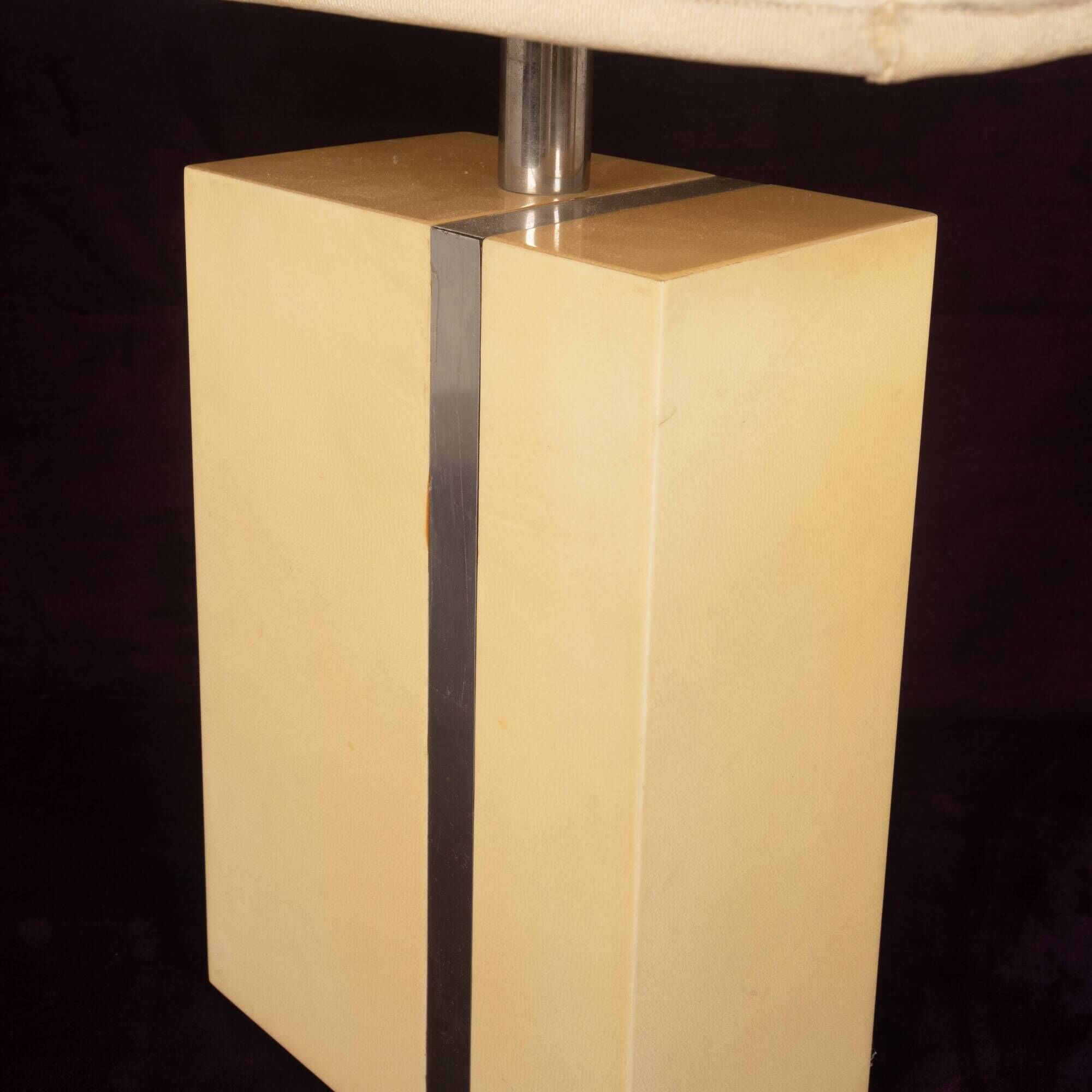 Tommaso Barbi Italian Rationalist Parchment and Metal Geometric Table Lamp
