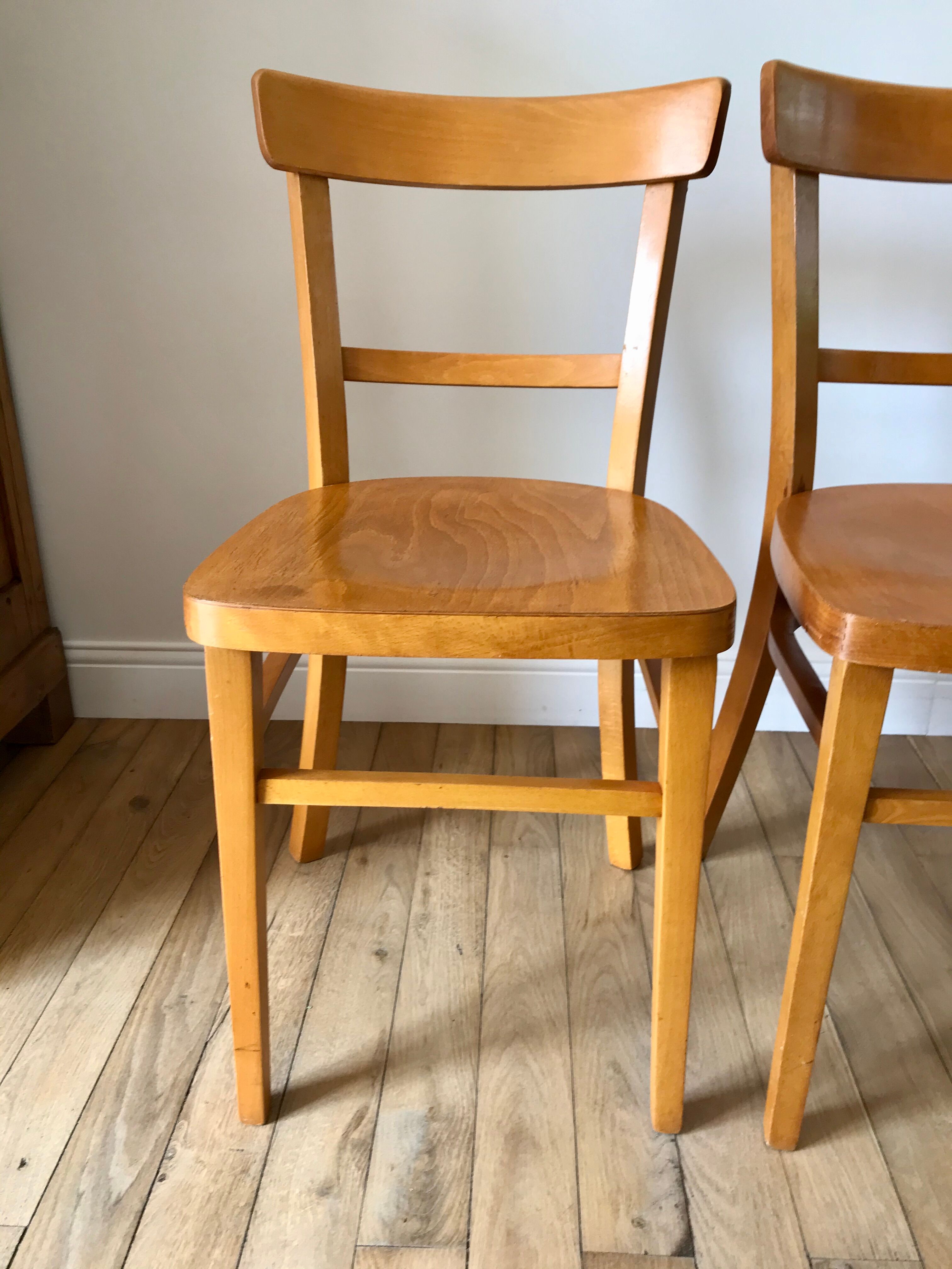 set of 4 Thonet bistro chairs in curved wood honey Mid-Century 50s