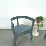 Old wooden blue set of chairs with flowers from Sweden