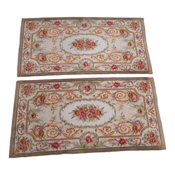 Paire de tapis vintage laine décor floral 137x68cm