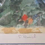 Watercolour 1981 "The Eucalyptus of Kelinda", signed S. Zurich and framed.