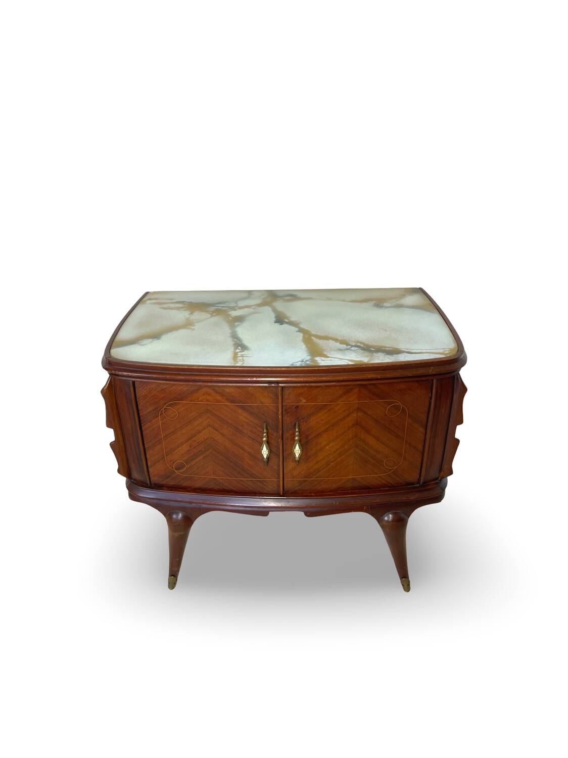 Tables de chevet plaquées en palissandre avec plateau en onyx vert