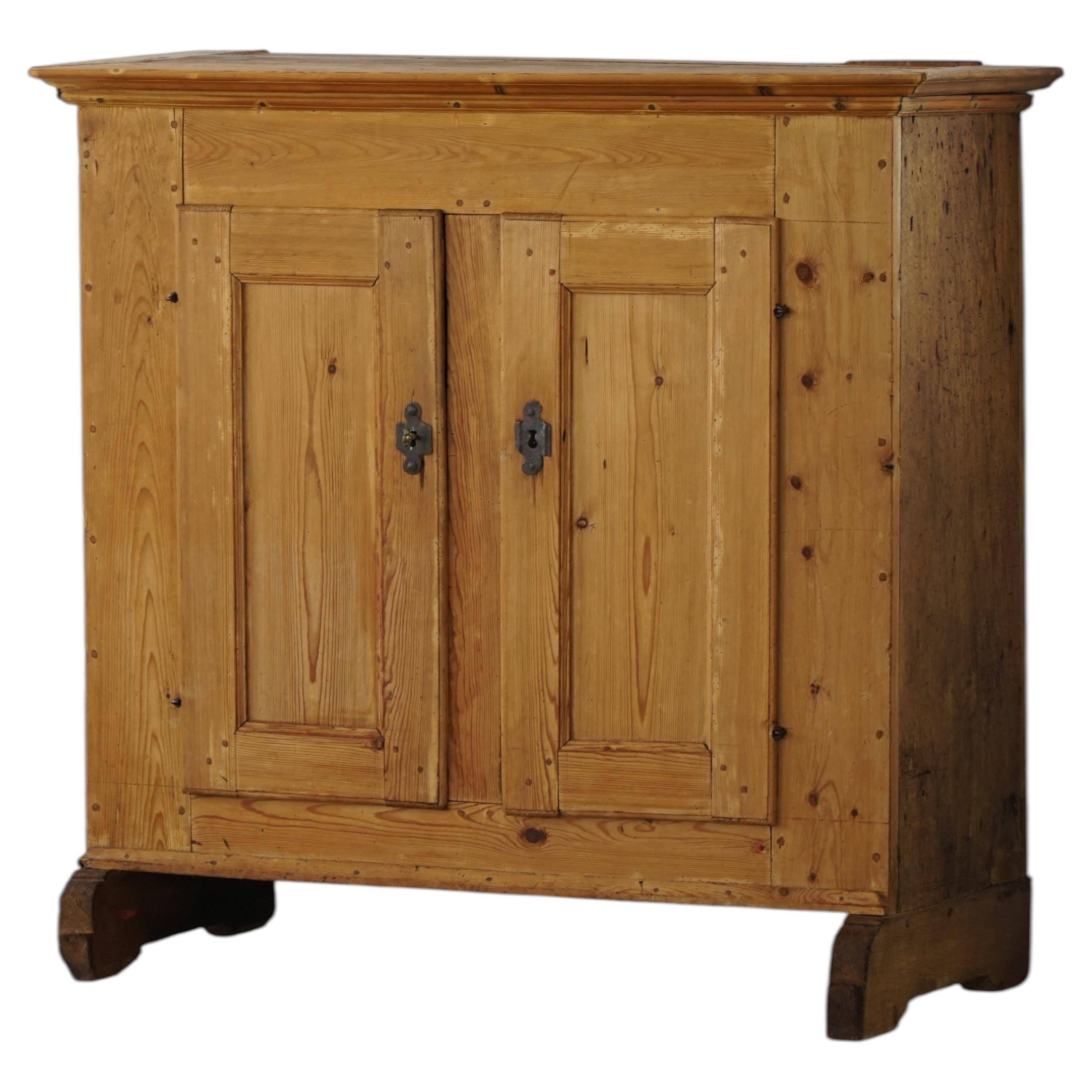Antique Danish pine wardrobe with panelled doors, Wabi Sabi, late 18th century.