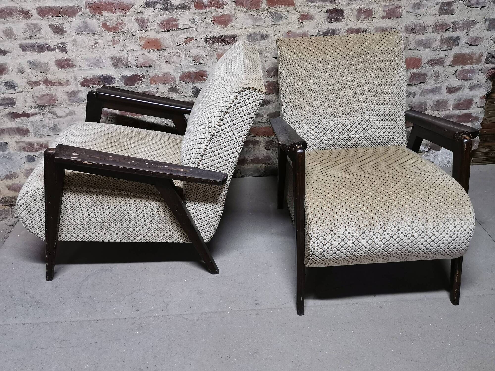 Paire de Fauteuils club / Chauffeuse vintage 50's , pieds compas