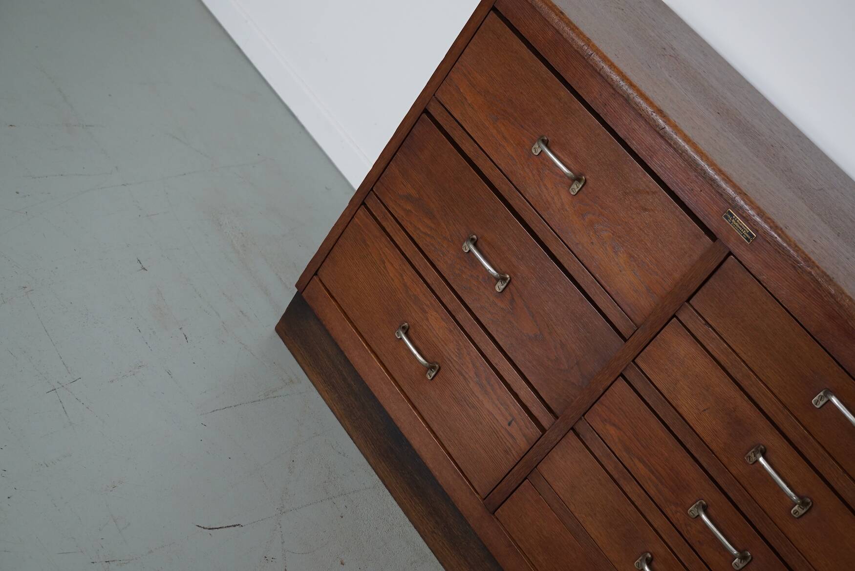 Dutch Industrial Oak Apothecary Cabinet, Mid-20th Century