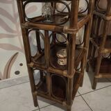 Pair of vintage bamboo and rattan bedside tables/shelves