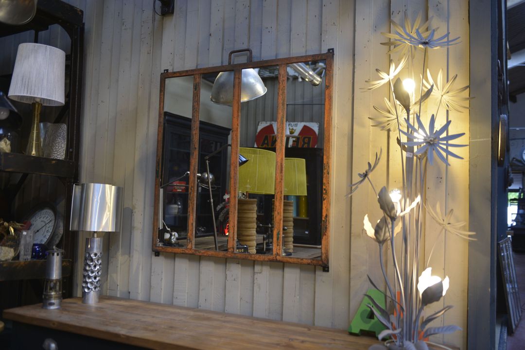 Metal industrial window mirror 102x108cm