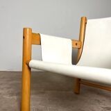 Safari armchair in white leather by Ibisco, Italian design, 1970s.