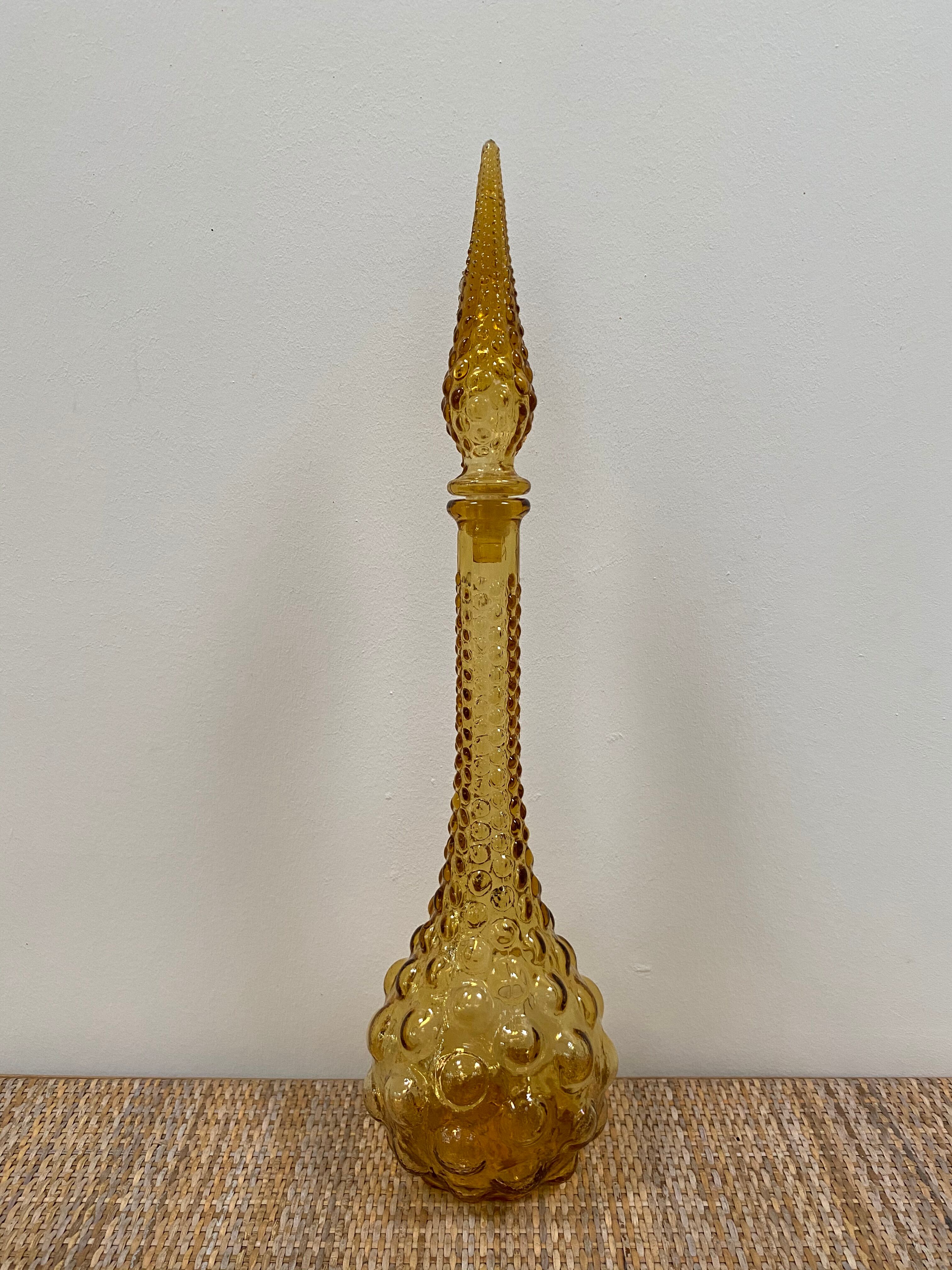 Italian Empoli carafe in amber bubbled glass