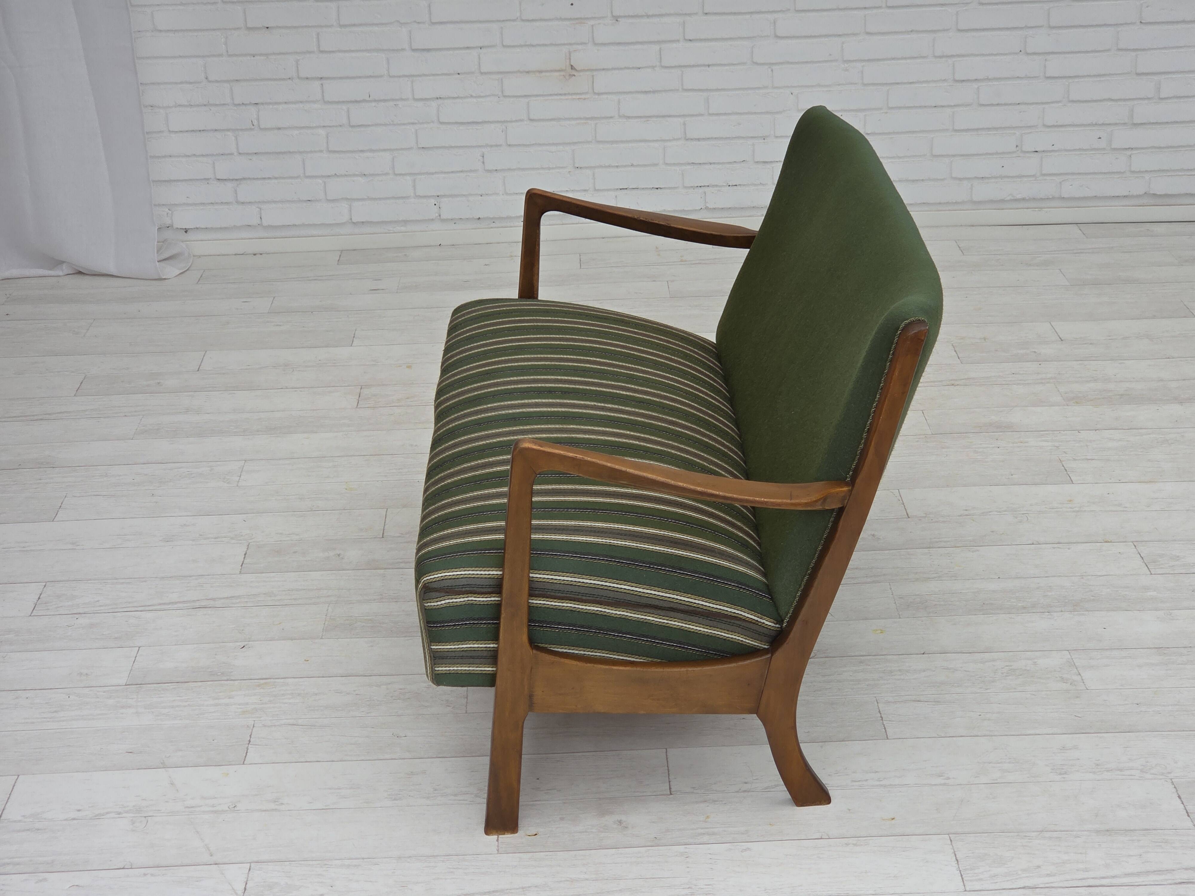1960s, Danish 2-seater sofa, furniture wool, beech wood, original.