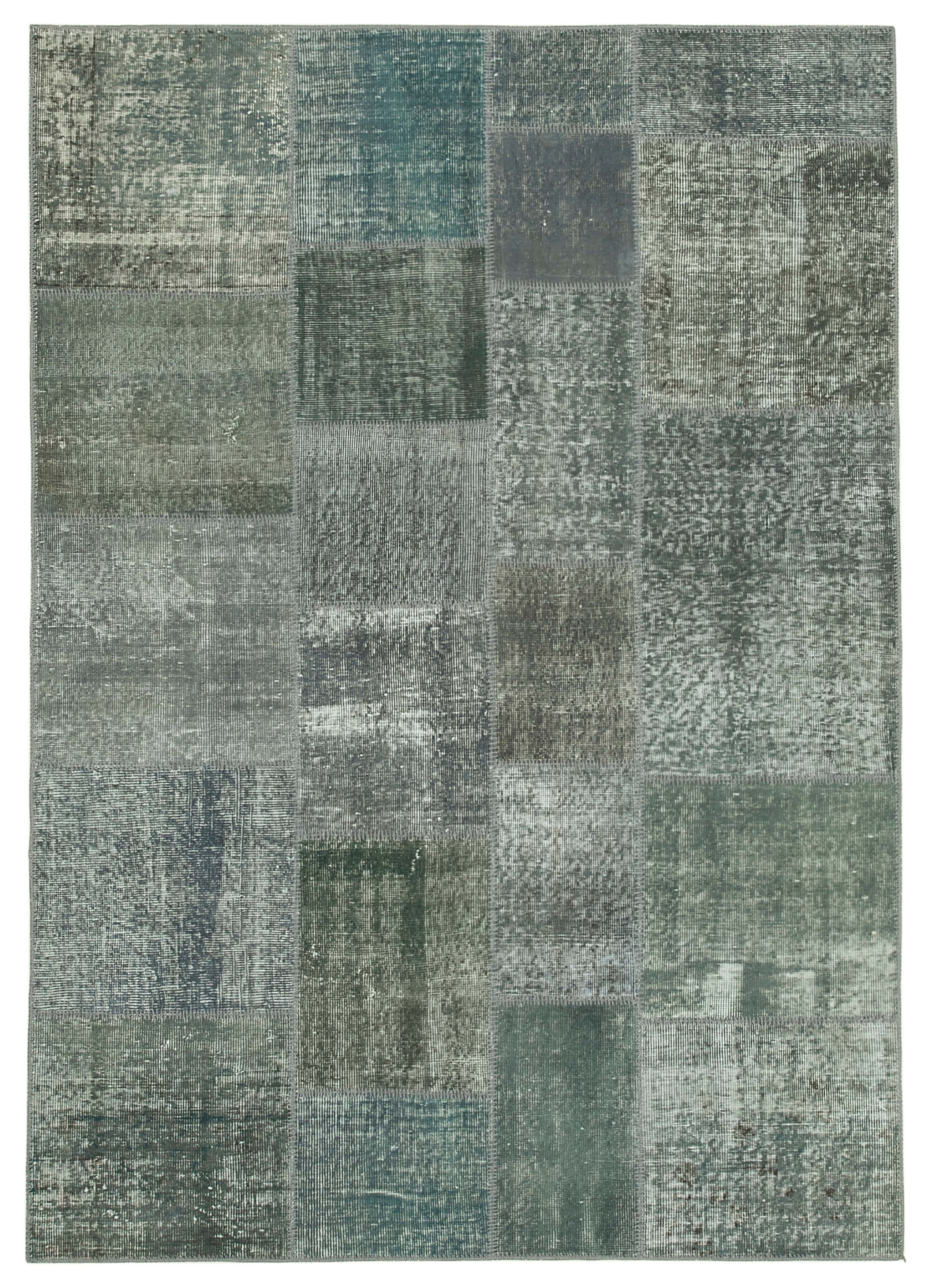 Hand-Knotted Turkish Vintage 171 cm x 242 cm Grey Patchwork Rug