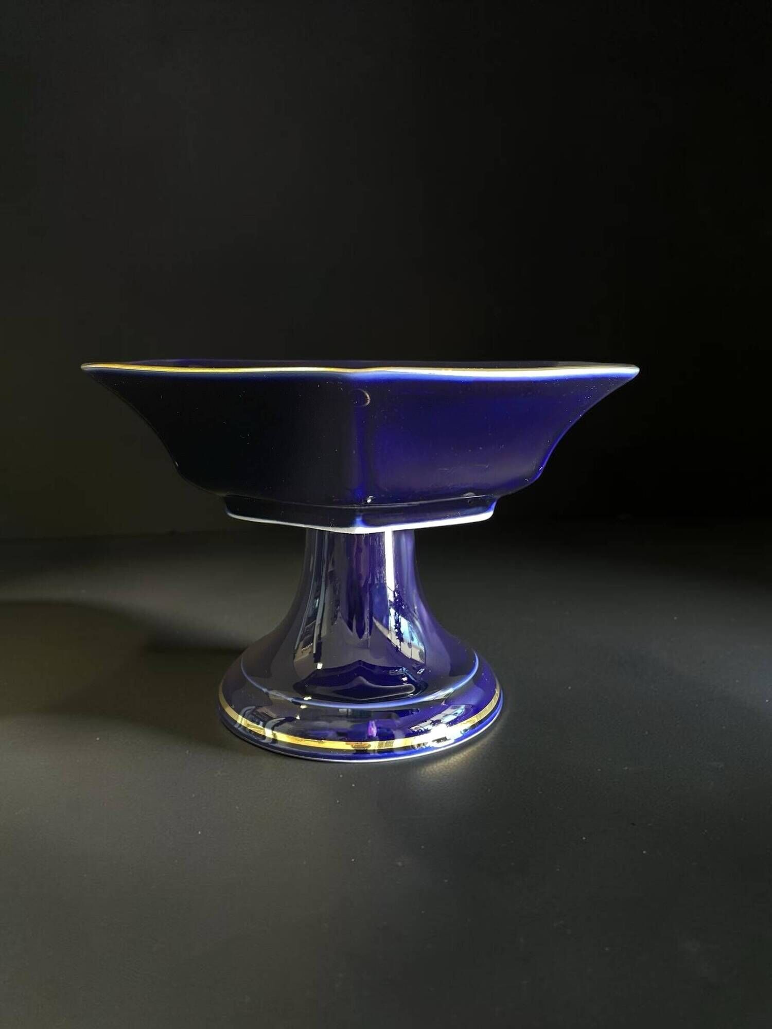 Vintage footed cup bareuther bavaria, cobalt and gold porcelain, 1st year.