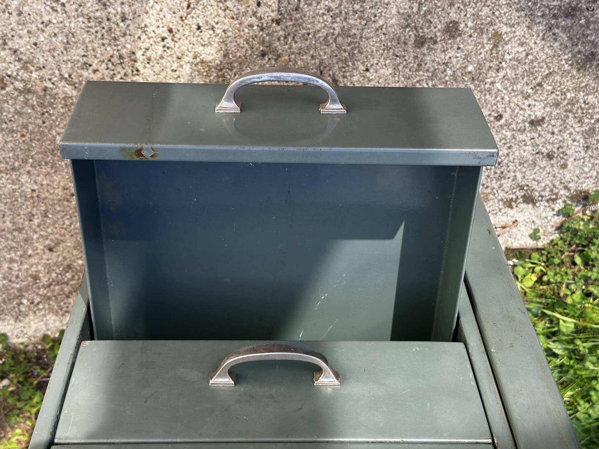 Vintage green metal industrial desk – 1950s