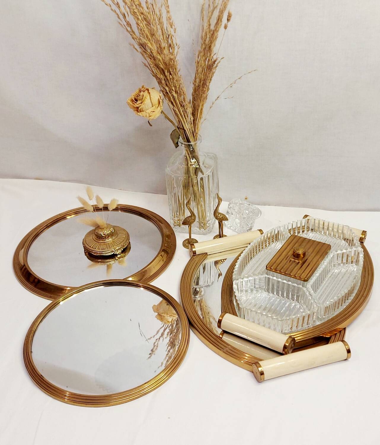 Vintage oval mirror tray