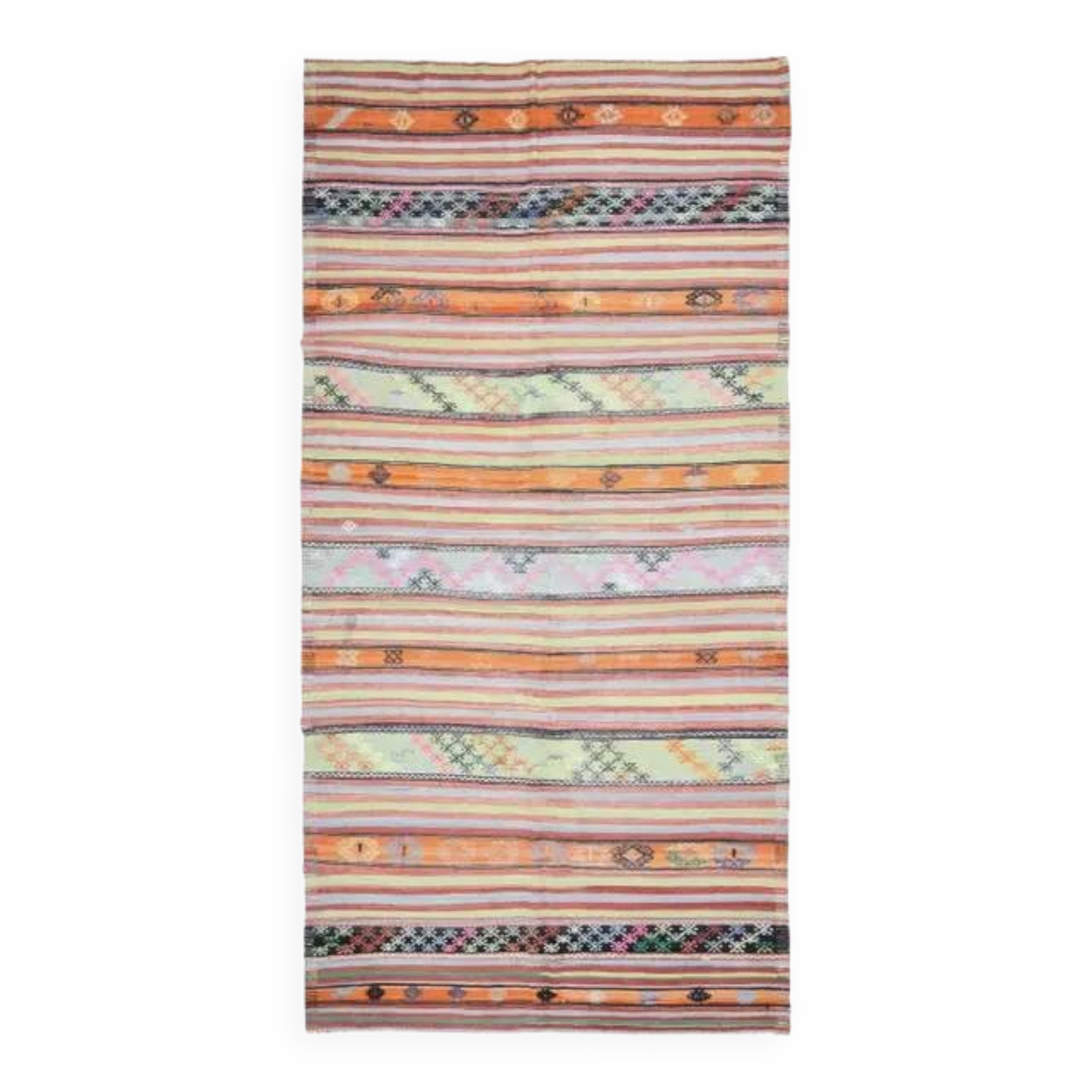 1970s Vintage Turkish Oushak Handmade Wool Cotton Beige Runner Rug  177x353