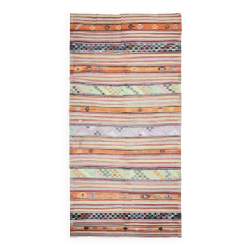 1970s Vintage Turkish Oushak Handmade Wool Cotton Beige Runner Rug  177x353