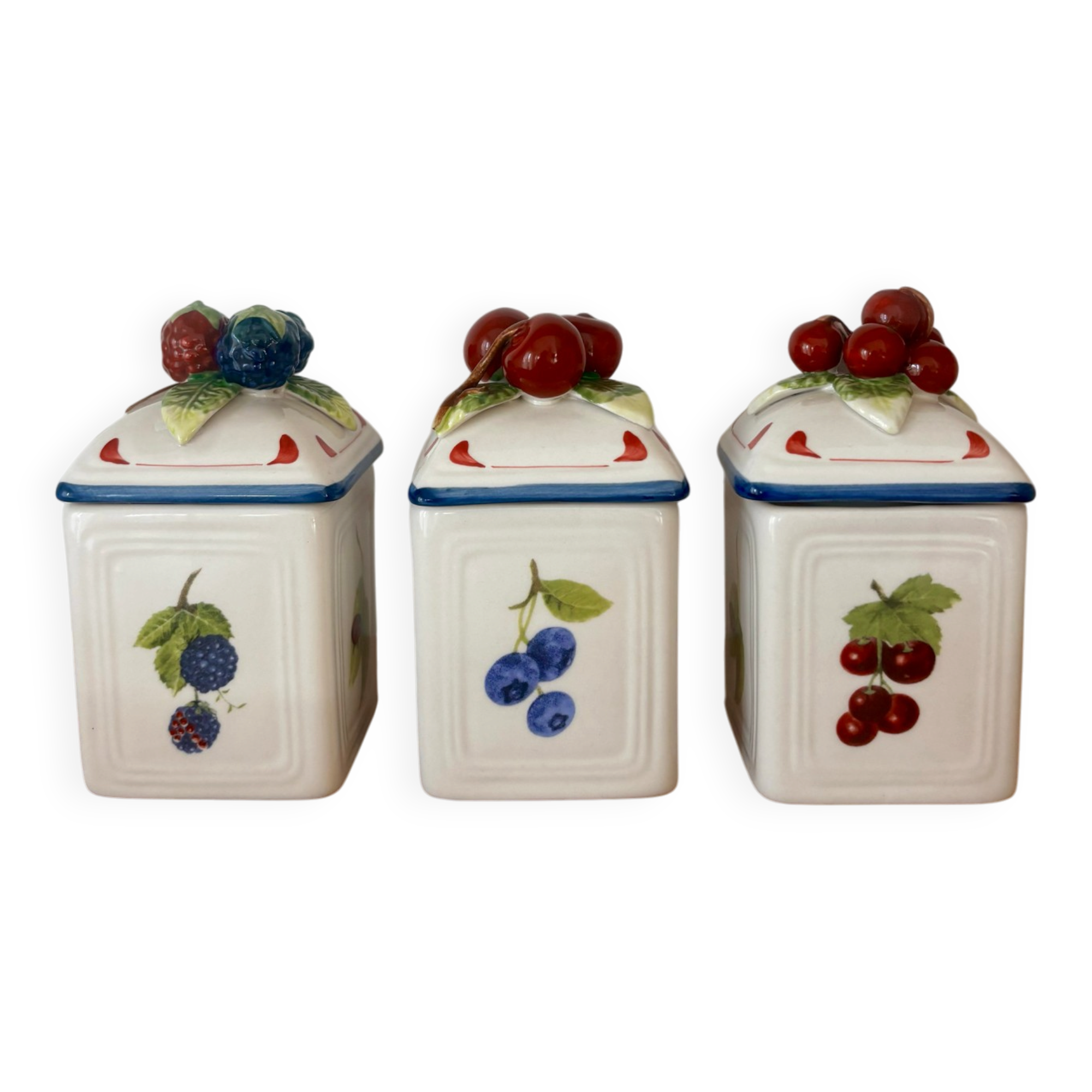 Set of 3 beautiful fruit barbotine pots by Villeroy and Boch.