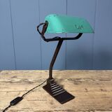 Erpé banker’s lamp with a turquoise enamel shade.