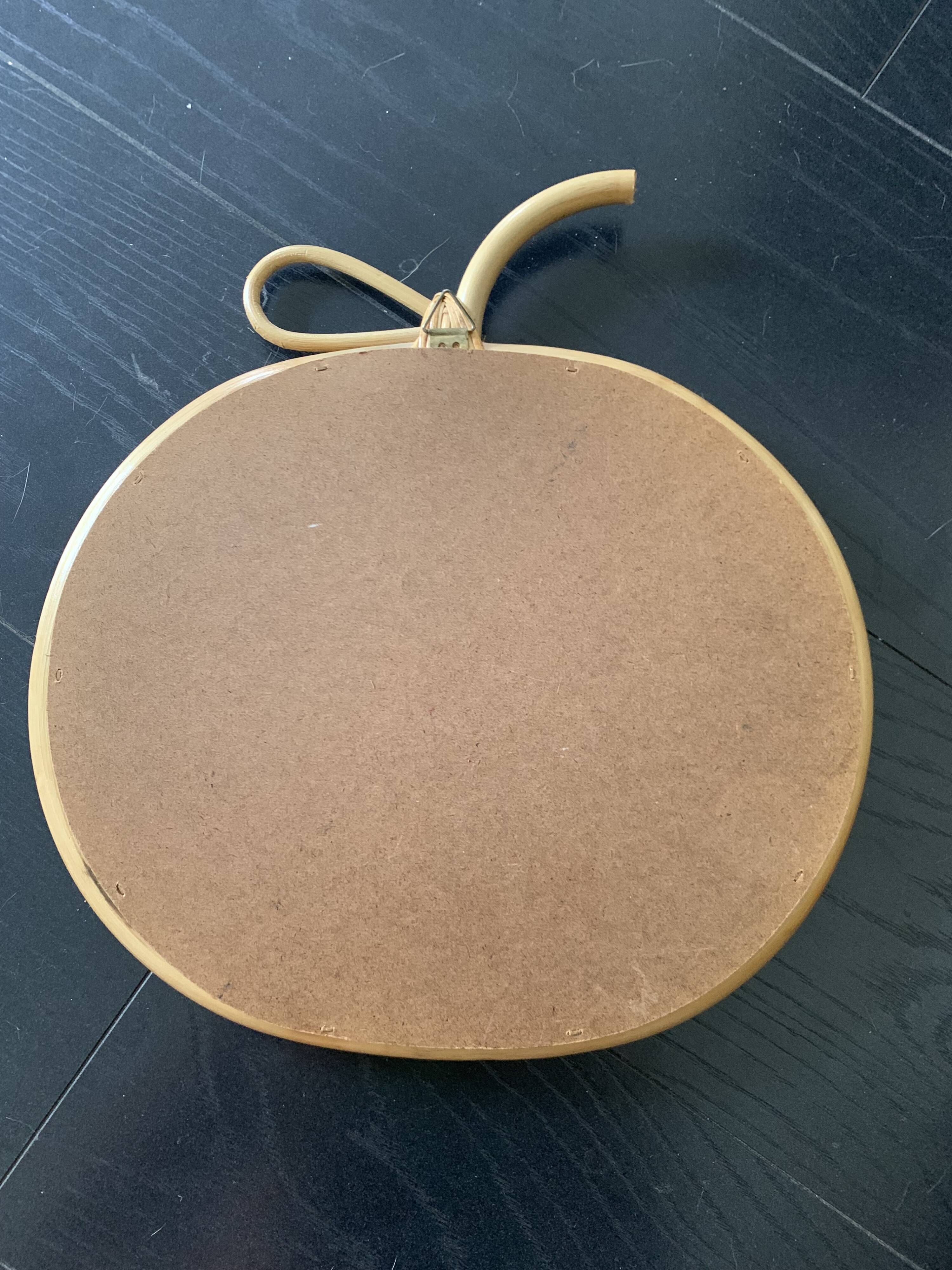 Vintage 1970s Apple Rattan Wicker Fruit Mirror - 35 x 32 cm