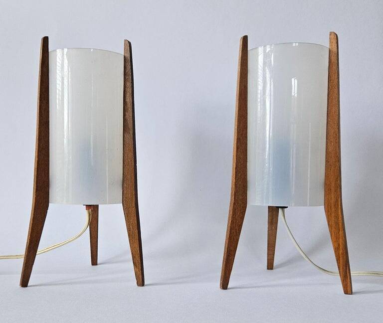 Pair of Mid-Century Table Lamps Pokrok Zilina, Tripod, Rocket, 1970s