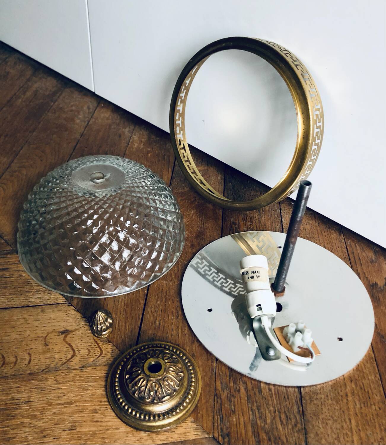 Antique glass and bronze ceiling light by Maison L.GAU