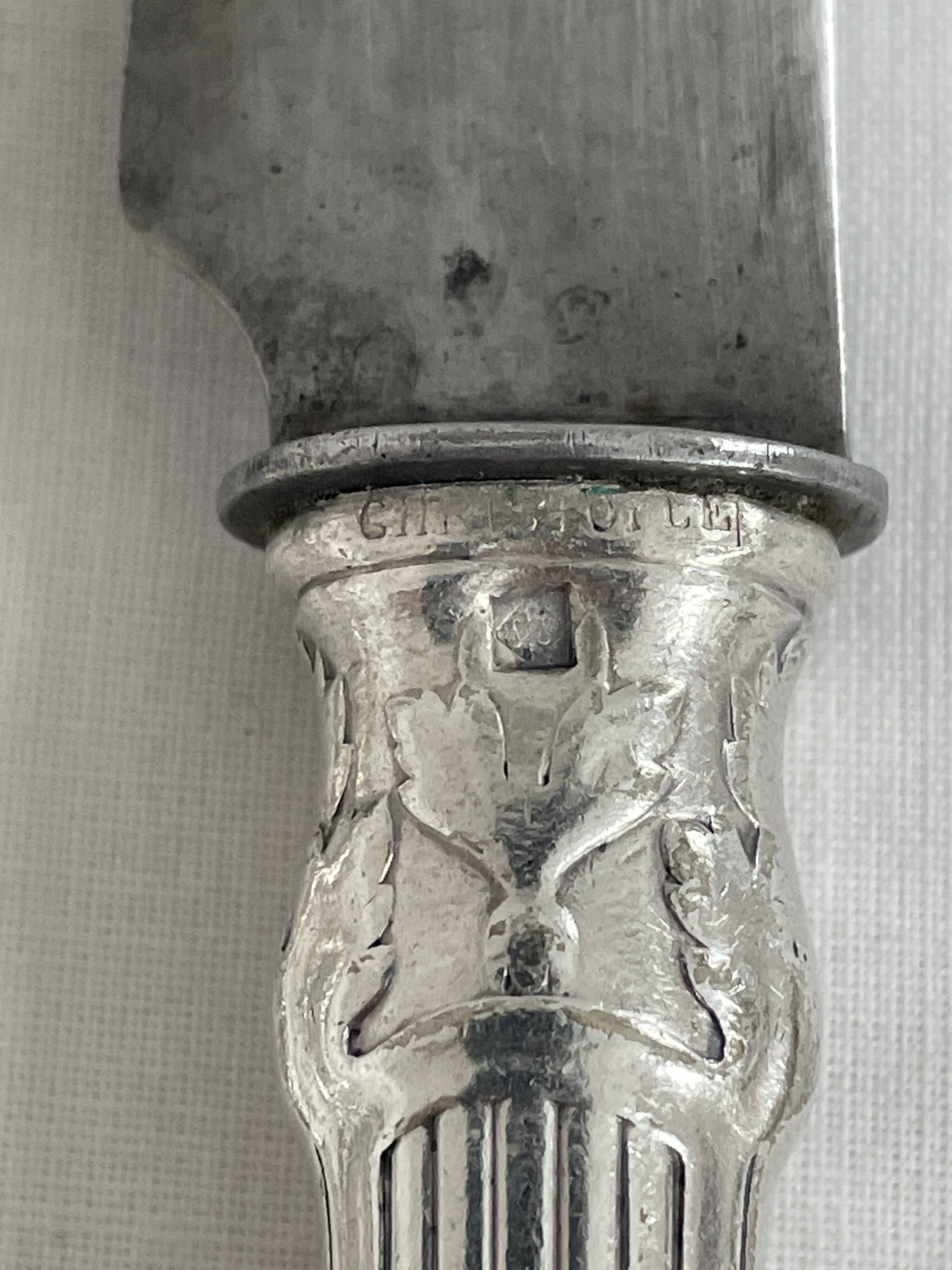 Knife set, Charles Christofle, silver plated metal, Art Nouveau, plant decoration, cheese, large