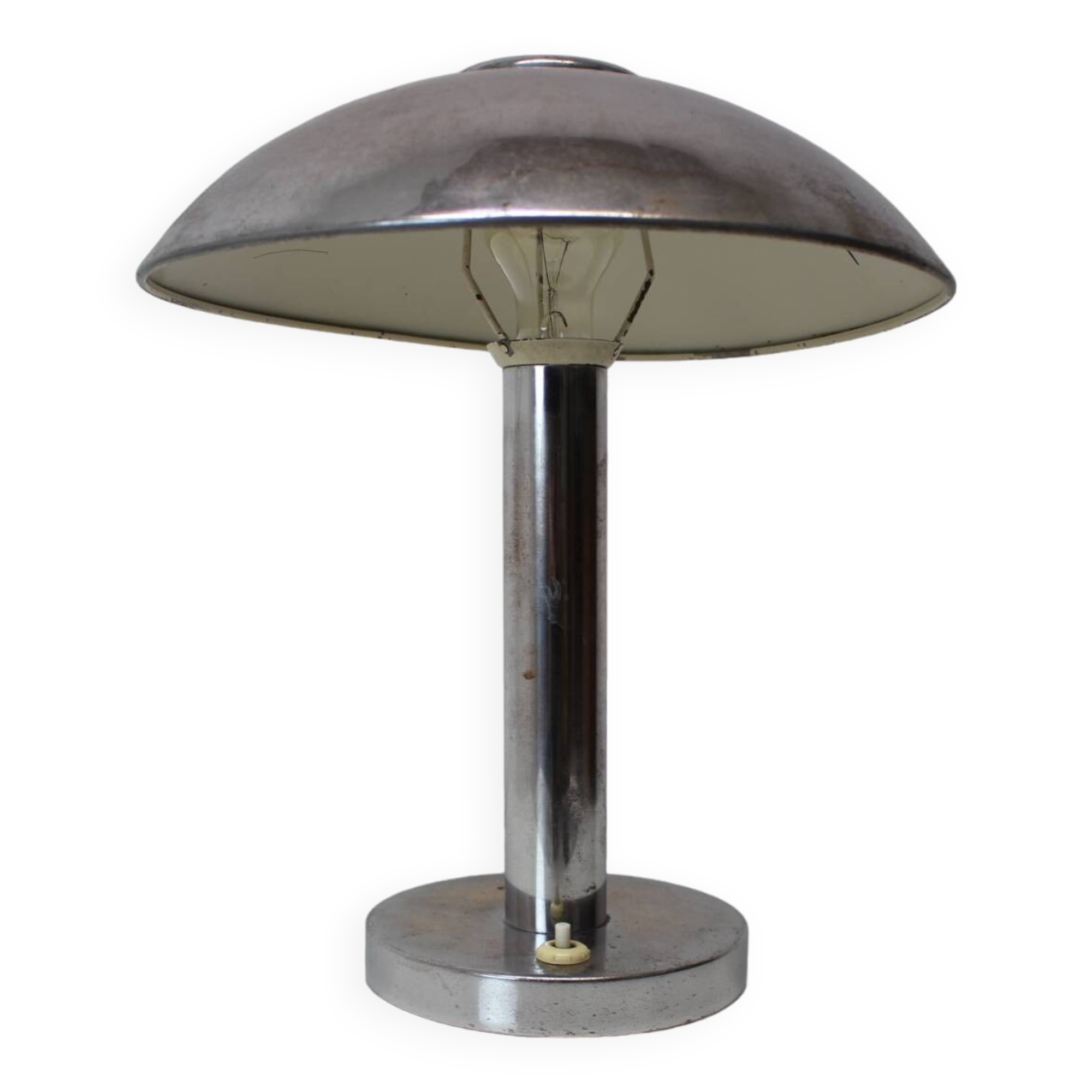 1930s Art Deco Chrome Plated Mushroom Table Lamp, Czechoslovakia