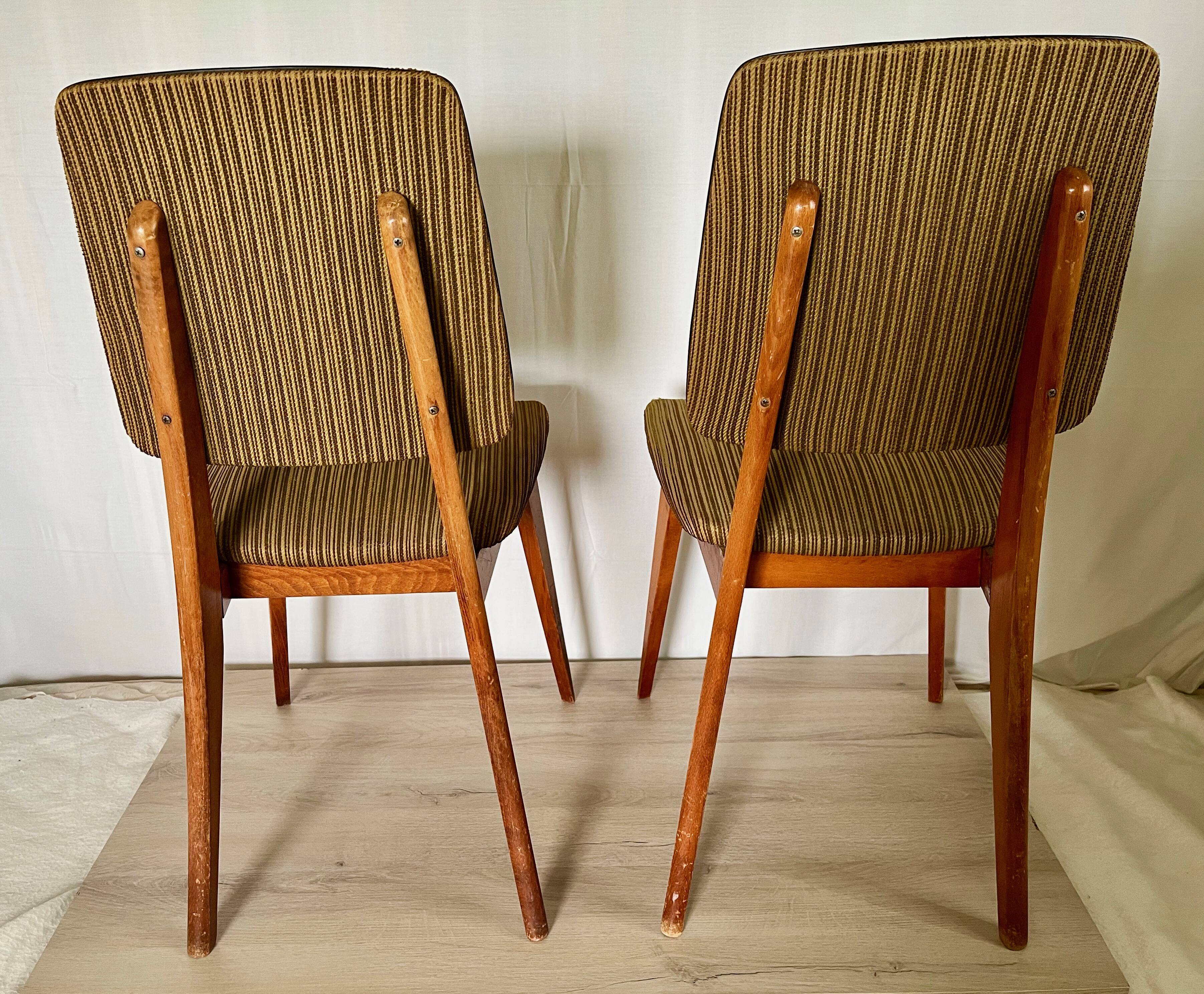 Pair of vintage chairs, in wood & green fabricpair of vintage chairs, in