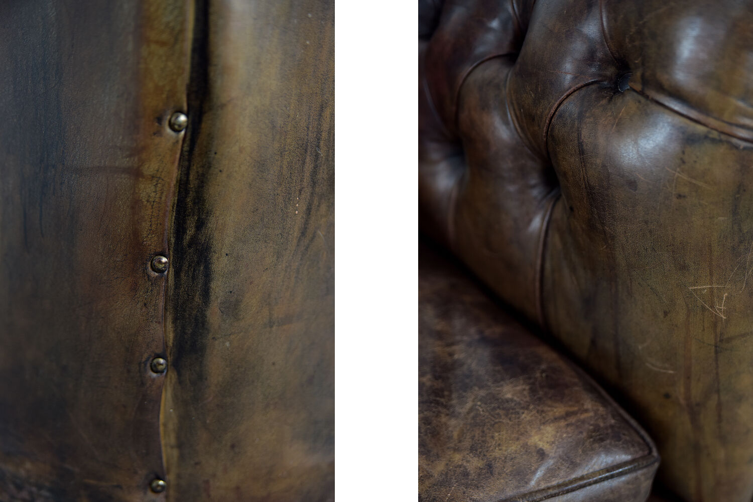 Antique brown leather chesterfield sofa, 1920s