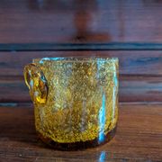 Small vase or amber bubbled glass tealight holder