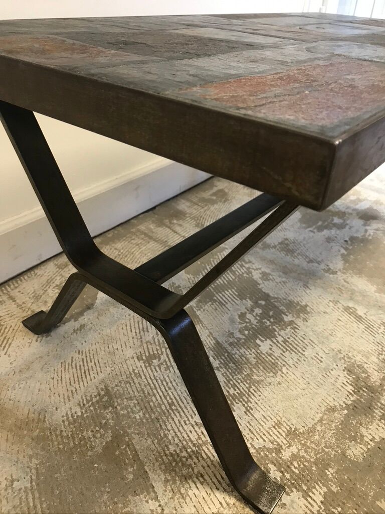 Wrought iron table slate tiles 1960