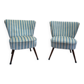 Pair of cocktail armchairs – 1960s – Two-tone velvet – Wooden legs